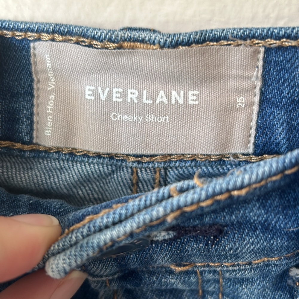 Everlane Cheeky Denim Dark Wash Shorts with Frayed Hem Button Fly 25 - Picture 4 of 6